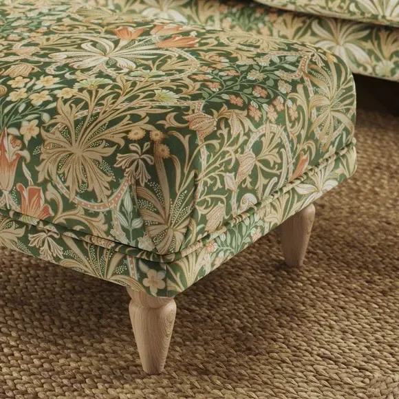 Footstool with Print Design - Fennel, Velvet