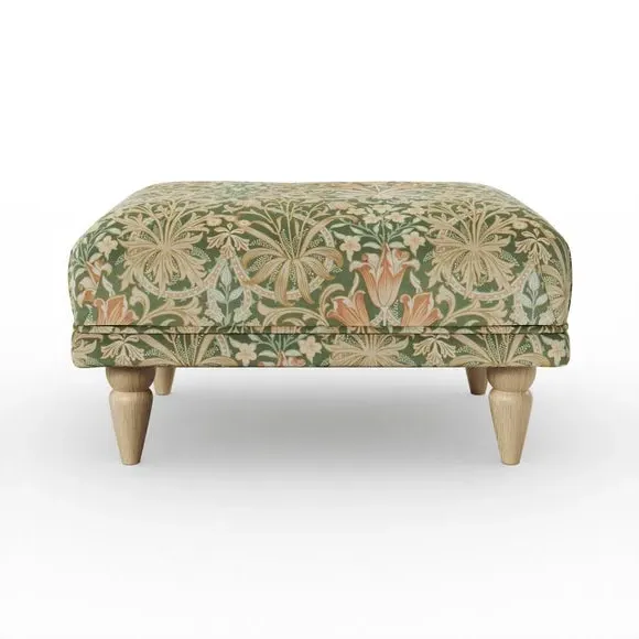 Footstool with Print Design - Fennel, Velvet