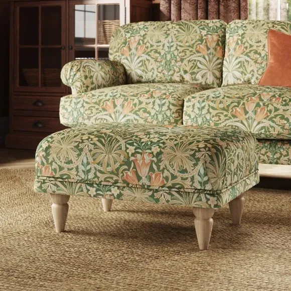 Footstool with Print Design - Fennel, Velvet image