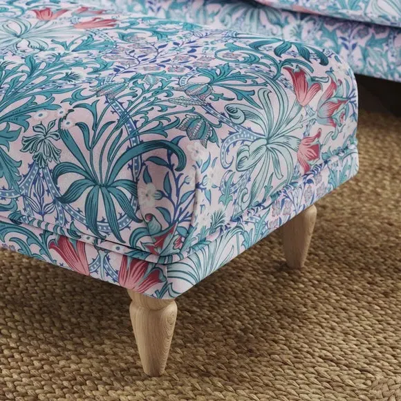 Footstool with Print Design - Peony, Velvet