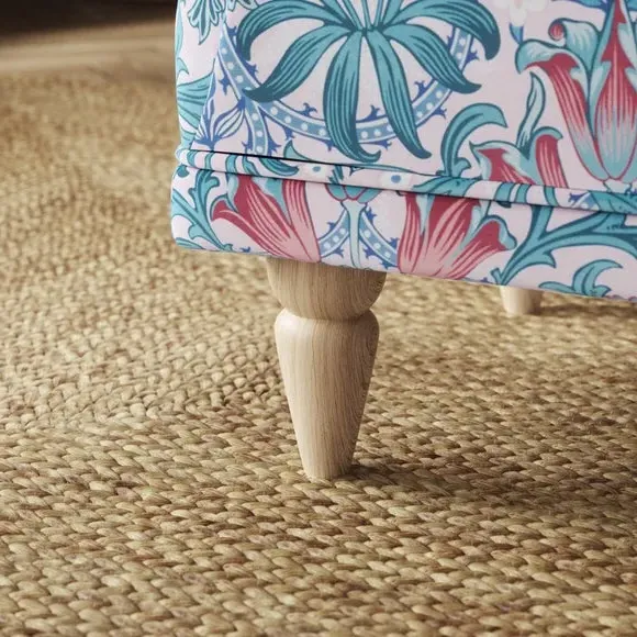 Footstool with Print Design - Peony, Velvet