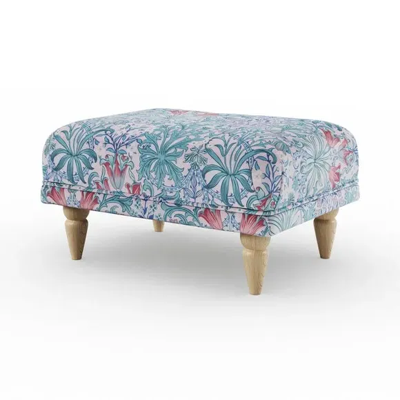 Footstool with Print Design - Peony, Velvet