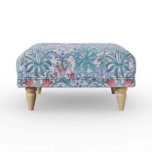 Footstool with Print Design - Peony, Velvet