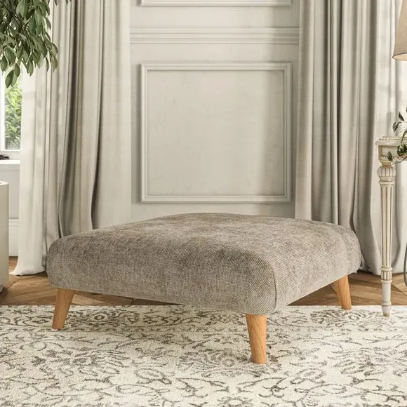 Footstool with Wooden Legs - Mushroom, Chenille