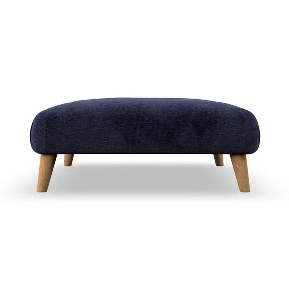 Footstool with Wooden Legs - Navy, Chenille