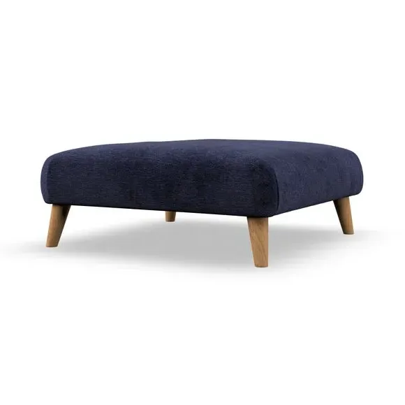 Footstool with Wooden Legs - Navy, Chenille