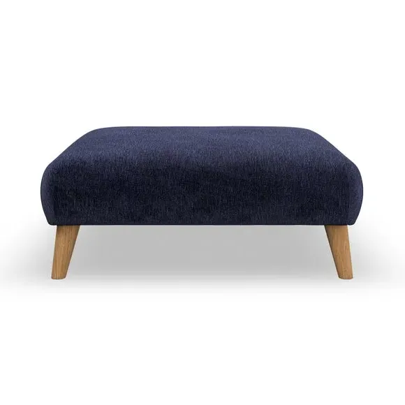 Footstool with Wooden Legs - Navy, Chenille