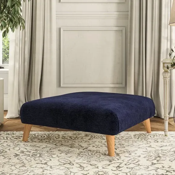 Footstool with Wooden Legs - Navy, Chenille