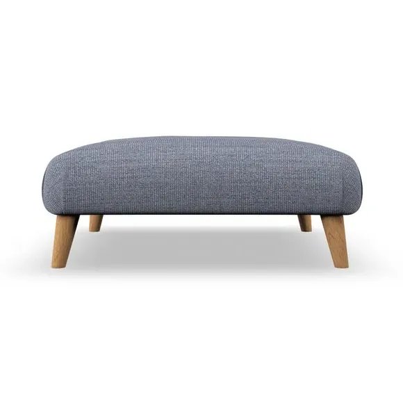 Footstool with Wooden Legs - Navy, Fabric