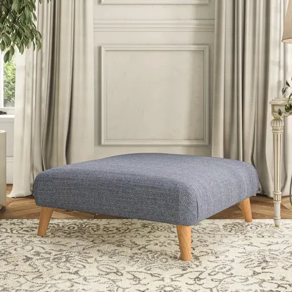 Footstool with Wooden Legs - Navy, Fabric