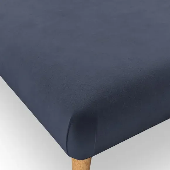 Footstool with Wooden Legs - Navy, Velvet