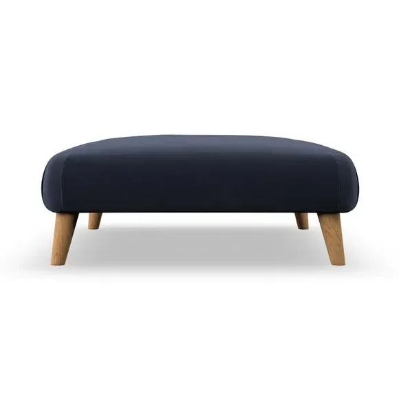 Footstool with Wooden Legs - Navy, Velvet