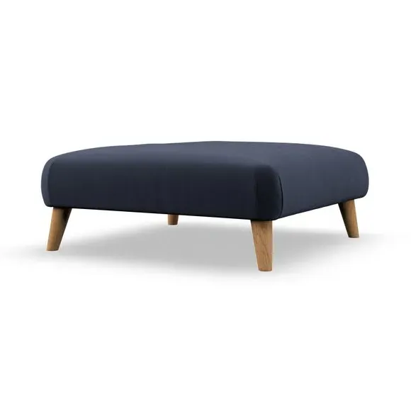 Footstool with Wooden Legs - Navy, Velvet