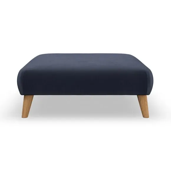 Footstool with Wooden Legs - Navy, Velvet