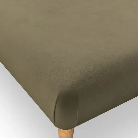 Footstool with Wooden Legs - Olive, Velvet