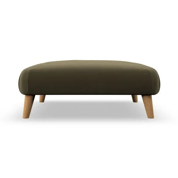 Footstool with Wooden Legs - Olive, Velvet