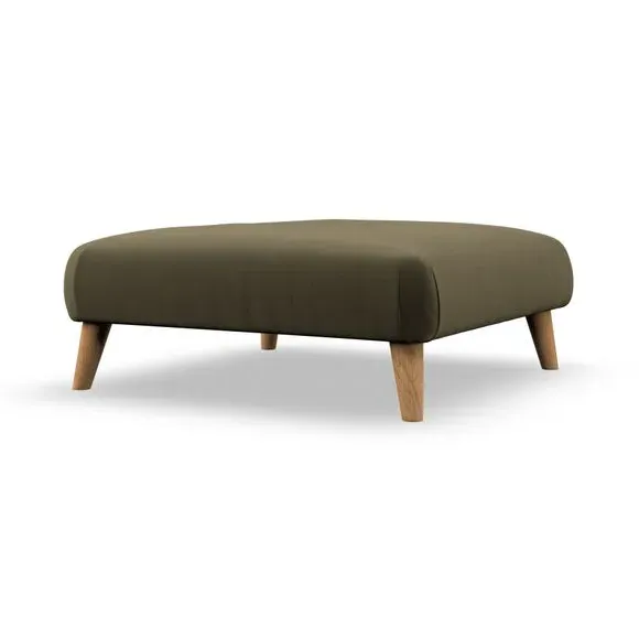Footstool with Wooden Legs - Olive, Velvet