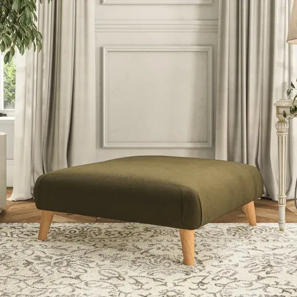 Footstool with Wooden Legs - Olive, Velvet