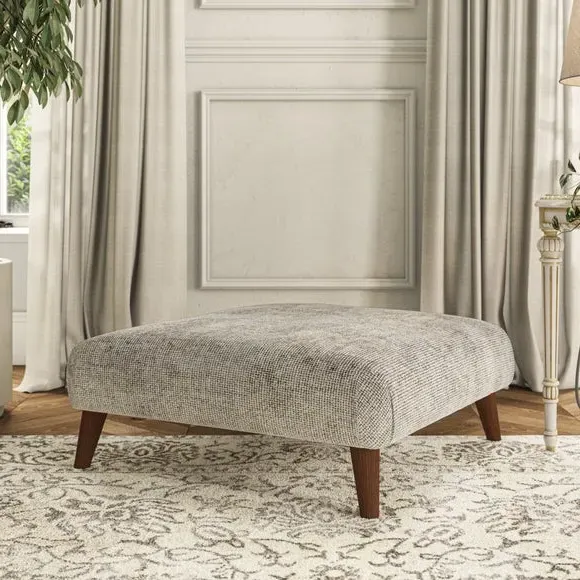 Footstool with Wooden Legs - Silver, Chenille