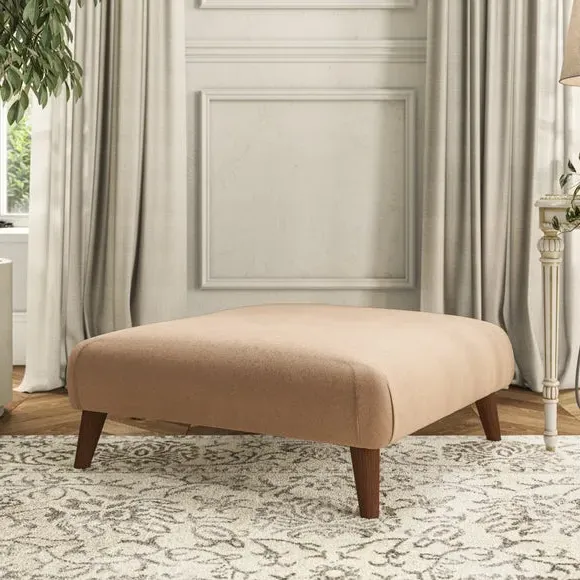 Footstool with Wooden Legs - Taupe, Velvet
