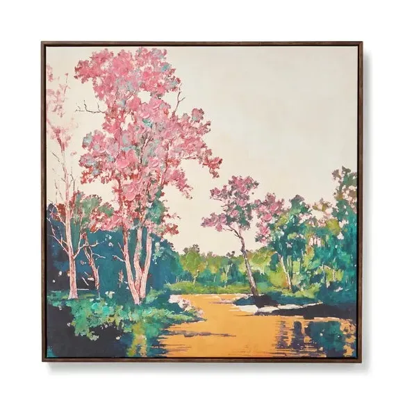 Forest Landscape Framed Canvas - Pink, Wood