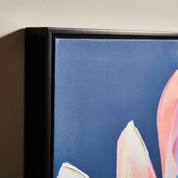 Framed Canvas Art - Pink Blooms, Black Frame