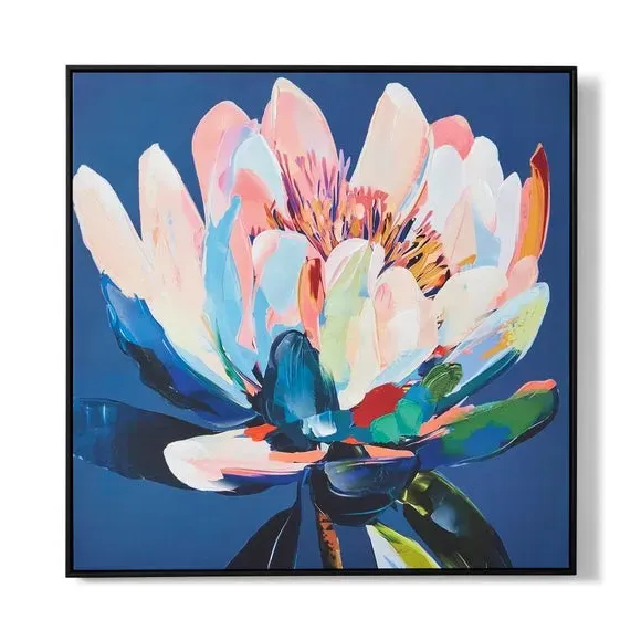Framed Canvas Art - Pink Blooms, Black Frame