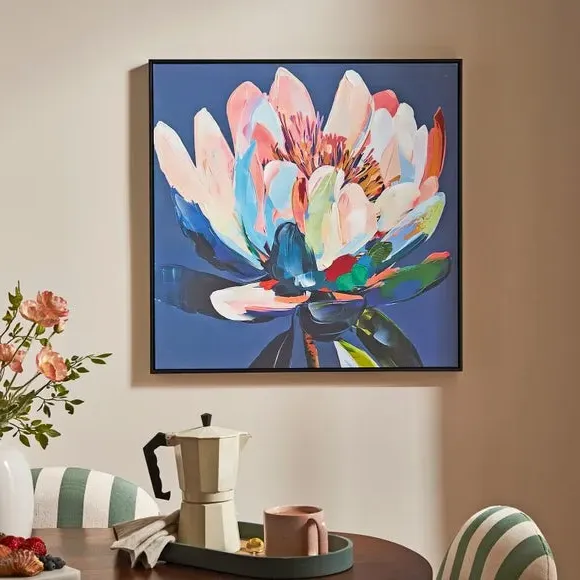 Framed Canvas Art - Pink Blooms, Black Frame image