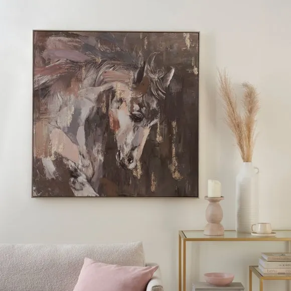 Framed Canvas Print Abstract Horses - Black image
