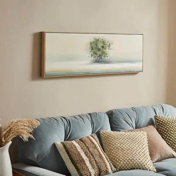 Framed Canvas Print - Cream, Wood Effect image