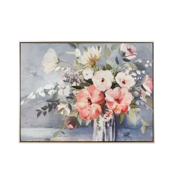 Framed Canvas Print Floral - Multicolour, Gold