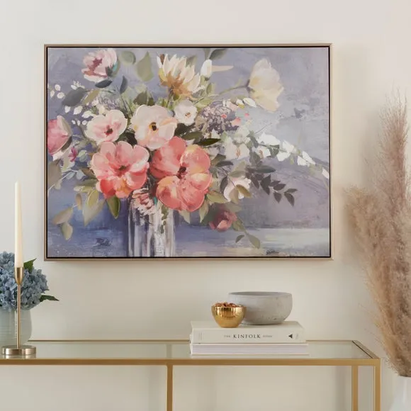 Framed Canvas Print Floral - Multicolour, Gold image