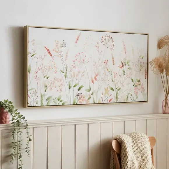 Framed Canvas Print - White, Floral Design image
