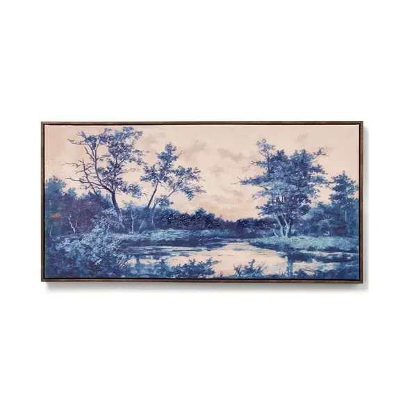 Framed Canvas Wall Art - Blue, Textured Finish