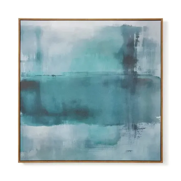 Framed Canvas Wall Art - Teal, Textured