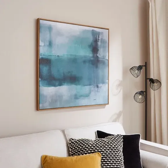 Framed Canvas Wall Art - Teal, Textured image