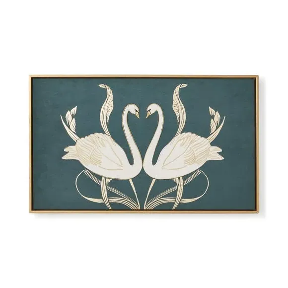 Framed Canvas with Embroidery - Navy, Velvet