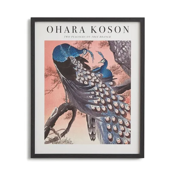 Framed Print Two Peacocks Design - Black Frame