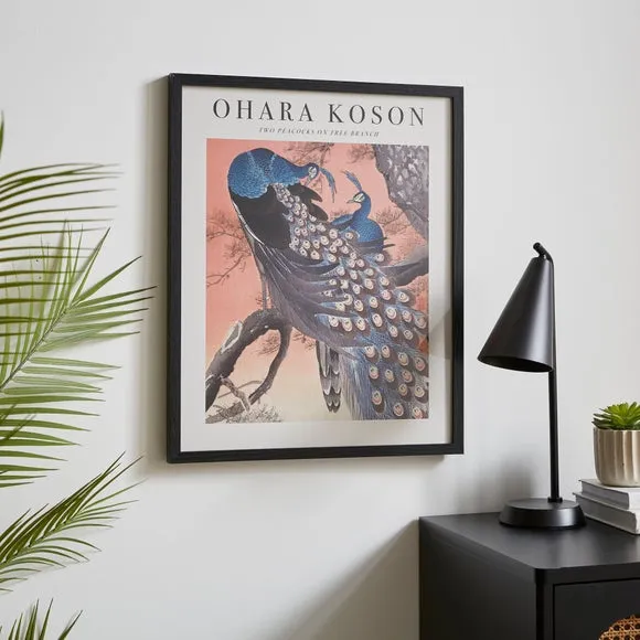 Framed Print Two Peacocks Design - Black Frame image