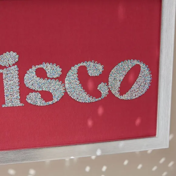 Framed Wall Art with Sequin Text - Red, Silver