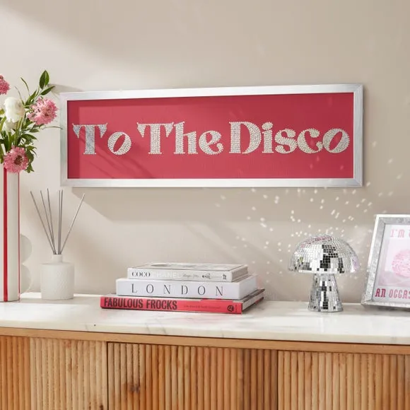 Framed Wall Art with Sequin Text - Red, Silver image