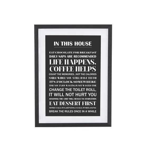 Framed Wall Print House Rules - Black Frame