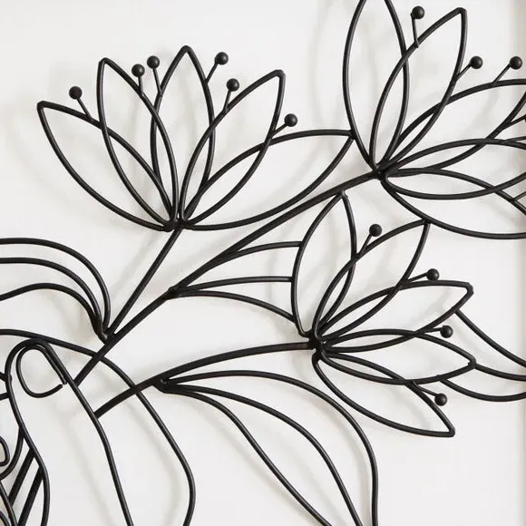 Framed Wire Wall Art Flower Design - Black, Metal