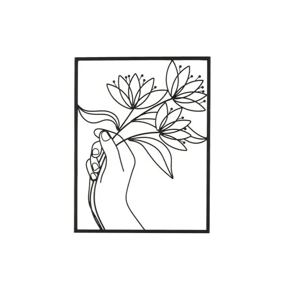 Framed Wire Wall Art Flower Design - Black, Metal