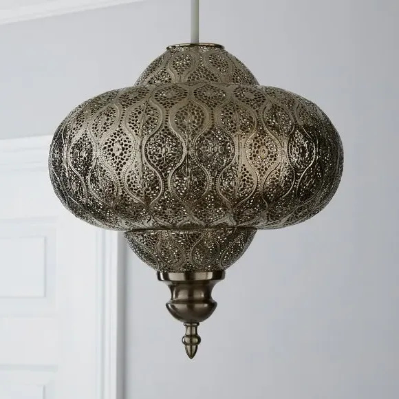 Fretwork Easy Fit Pendant Shade - Silver, Metal