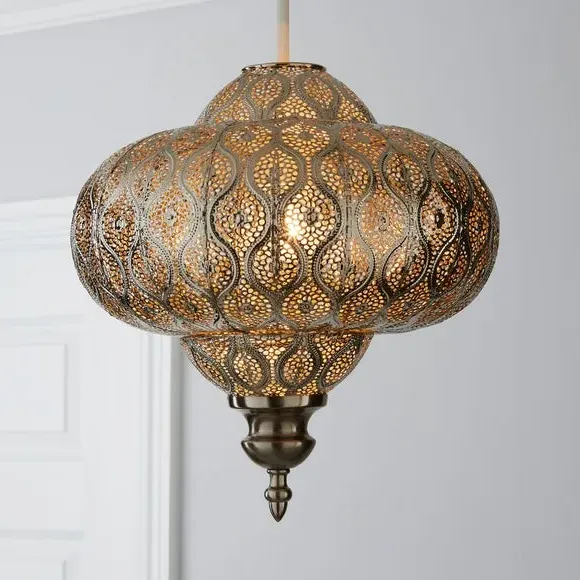 Fretwork Easy Fit Pendant Shade - Silver, Metal