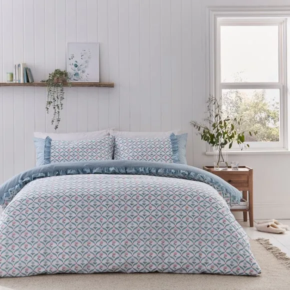 Frill Duvet Cover Set - Blue, Polycotton image