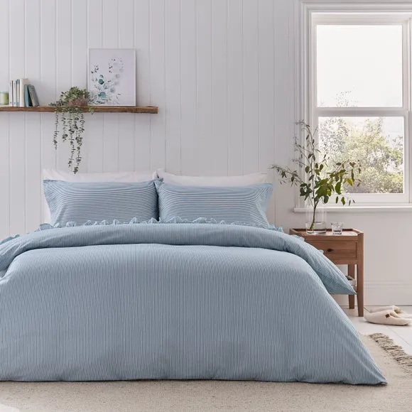 Frill Duvet Cover Set - Blue, Polycotton