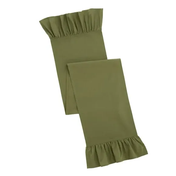 Frill Edge Table Runner - Olive, Cotton
