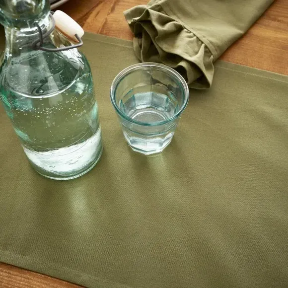 Frill Edge Table Runner - Olive, Cotton